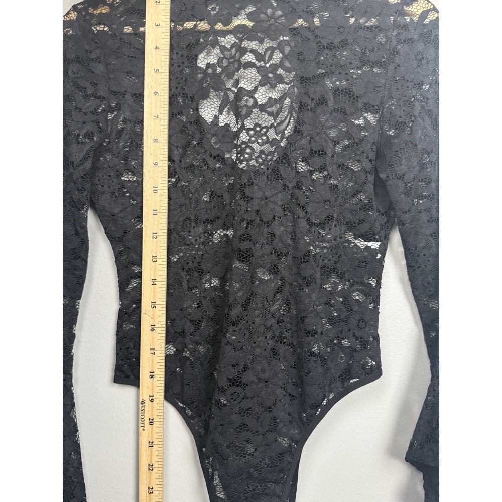 Black Lace Bell Sleeve Bodysuit Mock Neck Witchy Vamp Whimsigoth Gothic Glam M - Picture 10 of 10